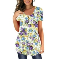 Hanas vrhovi ženske ljetne modne tunike, cvjetne tiskane majice s kratkim rukavima, tipke okrugli vrat