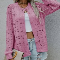 Badymincsl Ljetna ušteda Ženska modna okrugla izrez Solid šuplje gumb pleteni džemper Cardigan