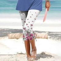 EFSTEB Athletica Ženske kratke hlače Trendi elastični šarci za struk Sportske joge hlače Izvlačenje hlače cvjetne ispise casual hlače udobne hlače vruće ružičaste m