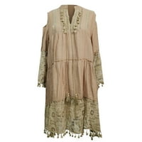 Stabilne ljetne haljine za žene Žene Moda Tromjena rukav Boho Haljina čipka Tassel V-izrez Mini haljina