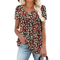 Zermoge ženske ljetne tunike okrugle vrat cvjetne tiskane majice, casual kratkih rukava bluza na plišanim