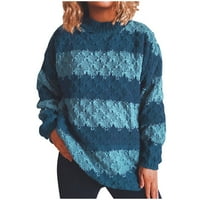 VBNERGOIE dame pulover prugasti džemper Crewneck Ženski pleteni džemperski temperament C Immuter Duks vune Klintni kardigan dugi kardigan za žene