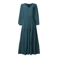Ljetne haljine za žene s dugim rukavima od pune casual dugačke haljine za vrat za posade zelena 2xl