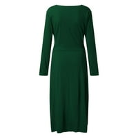 Jesenji i zimski dugi rukav s vratnim haljinama s prorezom, haljina za ženska haljina ženska ležerna haljina zelena m