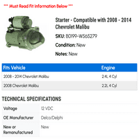 Starter - kompatibilan sa - Chevy Malibu 2013