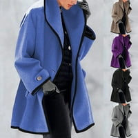 Ženski gumb prema kapuljaču vunene kapute Top dame Solid Crnostav jakna kaput Otiska crna 4xl