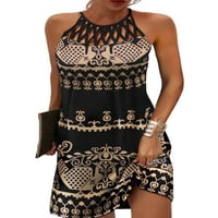 Colisha Dame kratki haljina bez rukava Ljeto plaža Sundress Leopard Print Mini haljine Labavi odmor Crew Crck Black XL