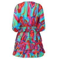 Haljina za žene, ženska modna rukava s rukavima V vrat Print Hem nepravilna haljina Multicolor XL