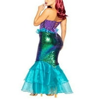 Ženska sirena stranka Kostim, Halloween Fishnet sirena na kaiševi bez kaiševa na vrhu ruffle sekvencira dugačak rep Cosplay fantastična haljina