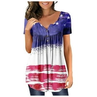 Ženski vrhovi V-izrez za tiskanu bluzu Neovisnost Dan Dame Modni kratki rukav Summer Multicolor M