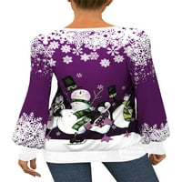 Dame Božićna dukserica Snowflake Print Xmas Tops Dugi rukav pulover Raglan rukavi Duksevi Zimska majica