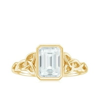 Emerald Cut Moissanite Solitaire Celtic Crnot zaručni prsten, 14k žuto zlato, SAD 8.50