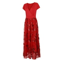 Žene plus veličine V-izrez kratkih rukava cvjetna sredina večernje večernjarska haljina crvena XL