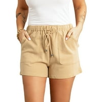 Ganfancp ženske kratke hlače, modna čvrsta boja plus veličine konopske kratke kratke hlače yoga sportske