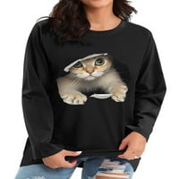 Avamo Women T majica Crew Neck The Tee Dugi rukav Majica Rad Lagani pulover Loot Cat Print Tunic Bluza