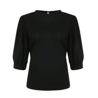 Ženski vrhovi kratki rukav čvrsta blusa casual ženska modna košulja posade crne s