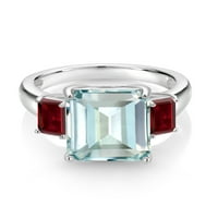 Gem Stone King 7. CT Octagon Sky Blue Simulirani Aquamarine Red Garnet Sterling srebrni prsten