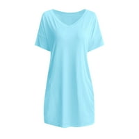 Haljine za žensko čišćenje Žene Ljetna casual majica haljina V-izrez kratki rukav Srednji duljini džepovi Sky Blue M