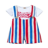 WYBZD 4. jula Dječak Dječak Djevojčica Pismo odjeće Ispis kratkih rukava ROMPER + prugasti šorci za suspenzije crvena 12 mjeseci