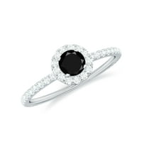 Crni dijamantni prsten s dijamantskim halo - Dan majki, 14k bijelo zlato, SAD 9.00