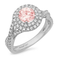1.3ct okrugli rez ružičasti simulirani dijamant 14k bijeli zlatni angažman halo zvona veličine 7,75