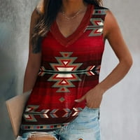 Dqueduo ženski vrhovi modne majice bez rukava s rukavima s rukavima na etničko retro tiskanje sa labavim
