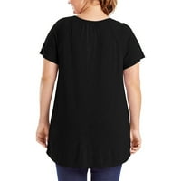 Bazyrey ženske vrhove žene moda Soild čipka majica kratkih rukava plus veličine okrugli vrat crni xl