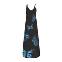Ljetne haljine ispisane okrugle vratne remen duge haljine dame proljeće i plava haljina xl