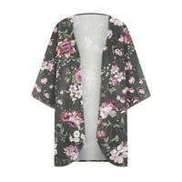 BDFZL Ženska kaput za čišćenje ženskog cvjetnog print puffnog rukava kimono kardigan labav šifon pokriti