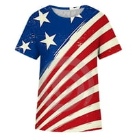 4. srpnja Košulja Žene Ljeto, Trendy Ležerne prilike za posade Izrez Labavi USA zastava Bluze Neovisnost