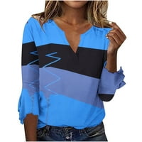 Ženska ruffle rukava majica, V izrez Babydoll Tops 3D grafički kauzalni majica Labavi Comfy dugim trendi