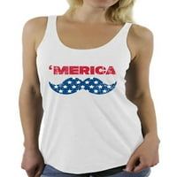 Neugodni stilovi Žene Merica grafički trkački trkački tenkovi USA za zastavu brkovi Amerika Patriotic