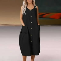 Clearsance Ljetne haljine za žene bez rukava bez rukava A-line V-izrez Club Haljina Black XXL