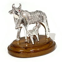 Čista srebrna Kamdhenu krava statuu Idol Murti
