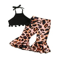 Dječje djevojke dvije odjeće kuglice kabine Halter vrat i elastični leopard Ispis pantalone ljetna odjeća