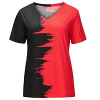 Odeerbi Ženske vrhove Dressy casual bluza Trendy V-izrez kratki rukav majica Crvena