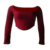 Sutnice Žene Dugi rukav Pulover Majica Casual Solid Boja kvadratnih vrata, Crveno odjeće Crveno m