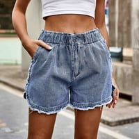 ECQKAME ženske rastezmene traper jean kratke hlače za čišćenje ženskog traper tiska kratkog ljeta Srednji