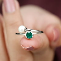 CT svježi biserni pasijans sa smaragdnim prstenom, srebrnim srebrom, US 10,00