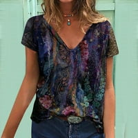 Žene Ljeto tiskovina bluza Tees Ležerne tipke s kratkim rukavima s kratkim rukavima V-izrez