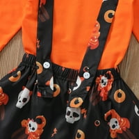 SUNISERY TODDLER Baby Girls Halloween Odjeća za odjeću Dugi rukavi Majica Skull Print Suspenders Suknja