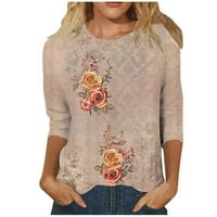 HFYIHGF Ženski rukav Trendy Casual Ljeto Slatko cvjetni print okrugli vrat T košulje Modne labave bluze