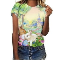 Ecqkame majice za žene Ljeto kratki rukav pulover Uskršnje jaje zečje kuniće od tiskane casual bluza