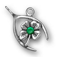 Sterling Silver 18 3D Wishbone Četiri lišća djetelina Zelena kubična cirkonija Privjesak ogrlica