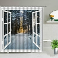 Zimska snježna šumska pejzažna tuš za zavjese set Snowflake Kuće snijega snijeg snijeg kupatilo dekor