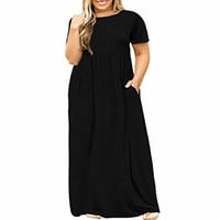 Ženske haljine okrugli dekolte moda Maxi tiskana Ljetna haljina s kratkim rukavima crna 3xl