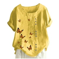 Žene pune boje leptira za ispis majica kratkih rukava dolje labave bluze o vratu casual odozgo