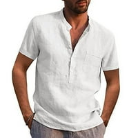 Muški gumb dolje V rect majica kratki rukav Ležerne prilike na plaži na plaži, puna boja bluza bijela