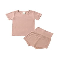 Canrulo Toddler Baby Boy Devojka Ljeto odijelo Rebrasteni unizori dojenčad kratkih rukava + kratke hlače