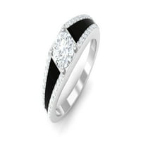 Ovlašteni moissan zaručni prsten sa crnim emajlom, srebrnim srebrom, SAD 8,00